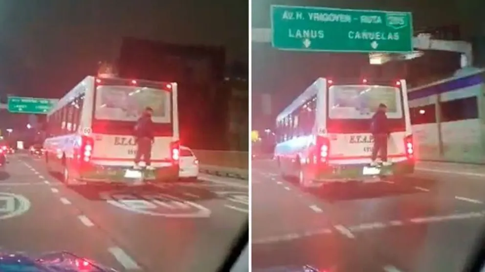 Insólito: viajó colgado del colectivo en plena autopista para no pagar el pasaje