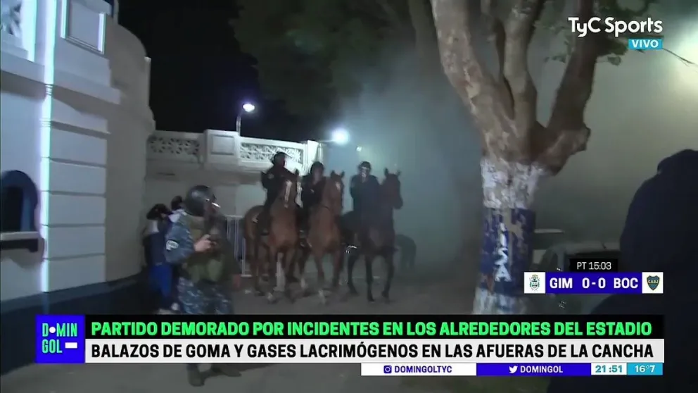 Caos en el partido Gimnasia-Boca: un camarógrafo fue herido con balas de goma en medio de los incidentes