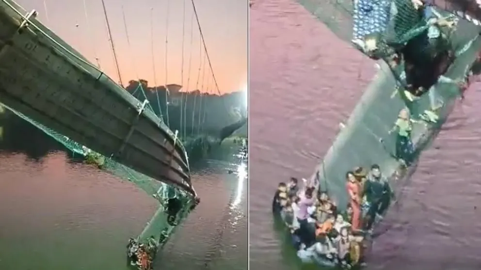 Conmoción en India: colapsó un puente colgante y dejó al menos 91 muertos 
