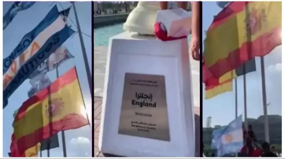 Video: hinchas argentinos descolgaron la bandera inglesa e izaron una de Malvinas en Qatar