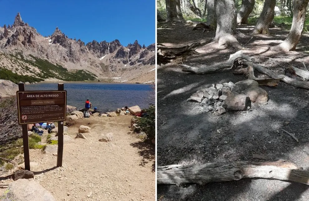 Encontraron fogones en el camino al refugio Frey y a personas realizando actividades acuáticas en la laguna 