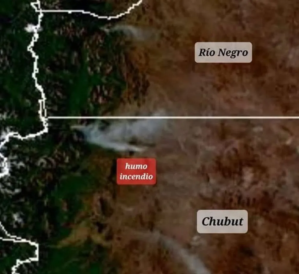 El humo del incendio del cerro Currumahuida se ve desde el espacio 