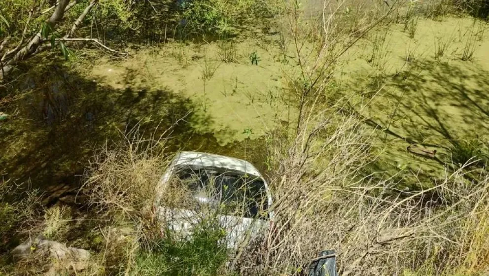 Un auto terminó en una laguna después de perder el control en plena ruta 