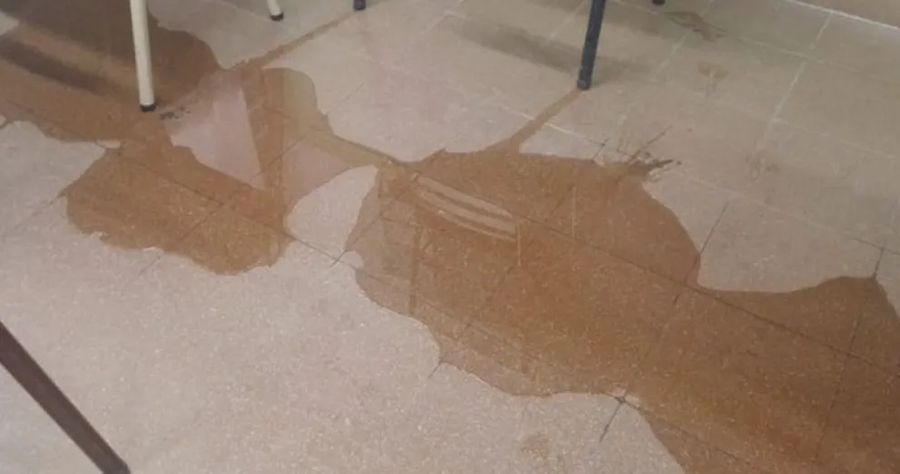Denuncian que continúan las goteras y filtraciones de agua en la Escuela 295